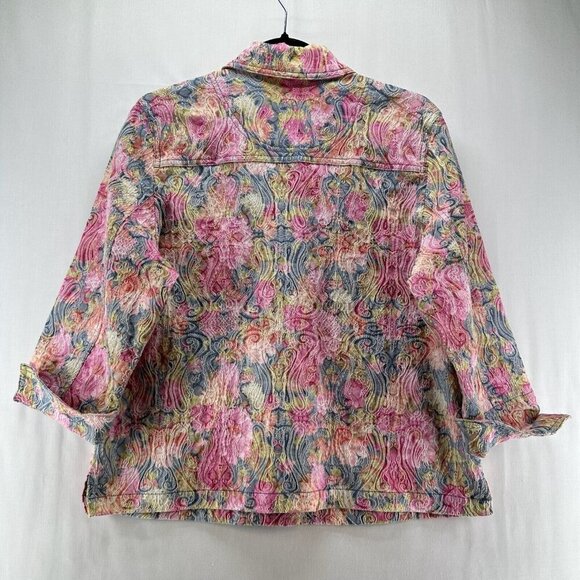 Rebecca Malone Jacket Size PL Petite Trucker Paisley Jacquard 3/4 Sleeve Pink - Picture 2 of 10